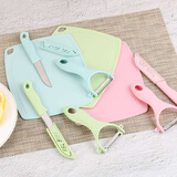 楚歌质优品陶瓷水果刀家用三件套削皮刀水果刀带砧板陶瓷刀具套装厨房用品 实用款3件套(不锈钢) 颜色随机发