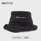 BRETTOS帽子前长后短原创设计刺绣渔夫帽女日系文艺百搭复古盆帽秋冬新品防风遮阳帽子 字母-水墨黑