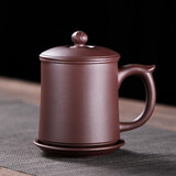 金镶玉 凌小明老师手工 宜兴原矿紫砂杯带过滤四件套茶杯茶具茶缸礼盒装 凌小明富贵莲花紫砂杯400cc-Q