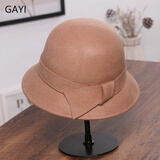 JIASHENGXI帽子女秋冬保暖羊毛呢盆帽渔夫帽英伦复古名媛圆顶蝴蝶结毛呢礼帽