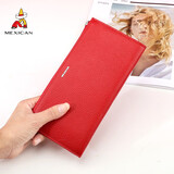 稻草人钱包女2024新款款牛皮长款手拿包拉链韩版钱夹薄款女式包包 32728-13红 竖款