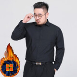 Cszxx大码男装加绒衬衫加肥加大胖子宽松商务男士高品质长袖加厚保暖衬衣男 黑色 6XL（47）适合240-260斤