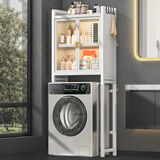 居乐趣卫生间洗衣机置物架落地多层浴室马桶储物架带门滚筒洗衣机整理柜 白-洗衣机架-双层双开门宽71cm