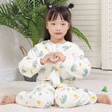 越贝乐 宝宝睡袋秋冬保暖法兰绒连体婴儿睡衣中大儿童分腿防踢被居家衣 单层法兰绒小青蛙 M码(建议身高65-85cm)