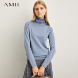 AMIIAmii极简休闲时尚毛针织衫女秋季新款直筒高领显瘦百搭打底衫 雾霾蓝 165/88A/L