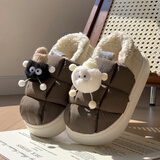 明盛棉拖鞋女包跟冬季棉鞋外穿拖鞋家居室内月子鞋防滑踩屎感厚底保暖 咖啡小煤球 38-39 适合平时穿37-38