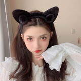 飞花 可爱发箍女洗脸发卡通猫耳朵头饰公主毛绒动物压发洗漱成人儿童 黑色 1个