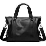 澳懿男包手提包真皮男士公文包大容量旅行包商务电脑包牛皮新款休闲 【大号】商务黑色把手-装16英寸 头层牛皮材质