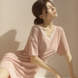 觅丝（Agentmuse）睡衣女夏季凉感莫代尔短袖套头V领超柔软蕾丝睡裙 迷雾玫瑰色 M