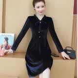 奈加图（NAIJIATU）2020新款秋冬季金丝绒连衣裙气质女装长袖显瘦收腰遮肚打底裙 黑色 M 建议95-105斤