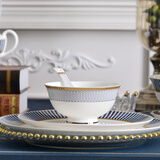 瑞玖家用米饭碗单个面碗骨瓷高脚吃面防烫汤碗陶瓷碗套装小碗餐具 深蓝之恋4.5英寸高足米饭碗