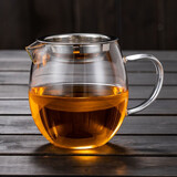特厚耐热可煮茶公道杯加厚玻璃公杯茶漏套装侧把大容量茶器分茶杯 【可明火】450ML龙胆+304茶漏