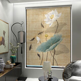 旺厨坊复古卷帘窗帘遮光防风阳台手动卧室茶室书房小窗户遮阳帘免打孔 黄底中式10（遮阳 防晒） 免打孔