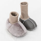 小猪球球 婴儿鞋子秋冬季加绒加厚保暖软底羊皮毛一体宝宝新生儿学步鞋 灰色 内长13cm  7-14个月