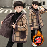 奥米鼠童装男童外套呢子大衣男孩秋冬装毛呢中大儿童加绒秋冬季加厚外套 驼色 160 建议身高150左右小孩穿