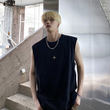 雪莱琼斯（Shelley Jones） 美式复古背心男夏季潮牌篮球运动老头衫跑步训练外穿重磅无袖t恤 HY312 黑色 XL