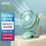 XAXR 小风扇迷你可充电车载usb夹子式随身大风力电风扇小型学生宿舍桌面台式宝宝婴儿床上夹子风扇 豪华绿色|5000毫安|四档风大低噪