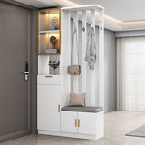 沐希拓鞋柜门口一体柜大容量入户进门客厅鞋柜坐凳衣帽架一体玄关隔断柜 柜体长度100cm暖白色【右边凳】