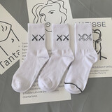 宝盖丁潮牌礼盒袜子男嘻哈白色潮袜棉质ins个性高筒男女秋冬黑色长筒袜 实心叉叉（2白）+空心叉叉（1白） 均码