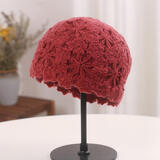 尊题（zunti）帽子女秋冬新款复古花朵镂空钩花包头帽时尚针织毛线帽防风月子帽 酒红色 均码