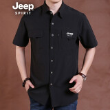 JeepJEEP吉普短袖衬衫男夏季新款大码户外工装快干宽松半袖衫上衣商务 黑色（短袖） XL