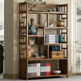 安尔雅简易书架博古架落地书柜读书架竹子小学生楠竹置物架宿舍组合多层收纳架 【无抽屉】博古书架5层80