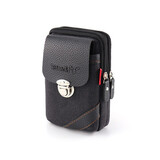 帝行（DIXING）男士腰包穿皮带多功能包户外运动迷你挂包手机包帆布老人眼镜包 023-黑色(竖款三层)