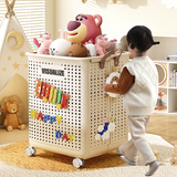 纳鸣儿童玩具收纳箱大容量宝宝玩偶公仔整理筐毛绒娃娃桶积木储物箱 【奶油白】超大号带轮 -可折叠