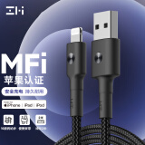 ZMI MFi认证苹果数据线2m编织线手机充电线支持iphone6s/7/7P/8/8P/X/XS/XR/X MAX/SE/ipad AL881黑色