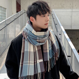 咕咕象（guguxiang）围巾男士冬季保暖围脖防羊绒生日礼物高档款学生脖套送男朋友情侣 蓝灰咖格子1条（格子披肩围巾）
