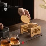 班意 竹制茶杯垫架功夫实木茶垫品茗茶托垫子套组隔热垫茶具茶道配件 圆银杏杯垫组(6片进入)