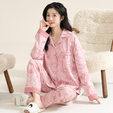 洁丽雅睡衣女春秋季长袖长裤学生纯色水果卡通甜美少女可外穿家居服套装 【长袖长裤】翻领小熊 M【建议75斤-95斤】