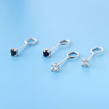 七妹S925银弯钩耳钉女精致镶钻耳环睡觉免摘的耳骨钉迷你简约小巧养耳洞 弯钩(白钻)一对