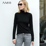 AMIIAmii极简休闲时尚毛针织衫女秋季新款直筒高领显瘦百搭打底衫 黑色 160/84A/M