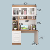 转角书柜电脑桌书桌连体组合衣柜 书架学习桌一体储物柜桌子 一字电脑桌1200*550*2100