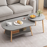 人文成家茶几客厅简约沙发边几家用小户型储物小桌子创意圆形组合阳台矮桌 【组合款】莫兰迪灰色双层100CM