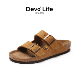 Devo Life的沃软木凉拖男女同款夏季休闲时尚情侣拖鞋 2618 黄棕反绒皮 37