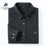 Colombass纯棉衬衫男条纹格子男士长袖修身免烫商务休闲衬衣 9101深灰 40/175/L