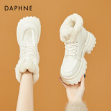 达芙妮雪地靴女保暖防寒棉鞋加绒加厚内增高厚底女靴时尚百搭休闲短靴女鞋4622608014 米白色（加绒） 37 