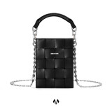 BABAMA【生日礼物】轻奢女包链条小方包小众设计编织单肩手提包 黑色竖版小版