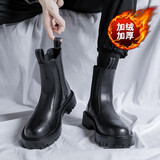 井迈【牛皮】切尔西靴男靴英伦风马丁靴高帮皮鞋烟筒靴潮秋冬加绒靴子 黑色高帮217【加绒款】 39 皮鞋码（=运动鞋40）