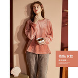 安之伴情侣睡衣套头休闲男女士睡衣可外穿双面珊瑚绒保暖家居服套装 桔色-女 M