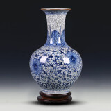 loyo景德镇陶瓷青花瓷花瓶摆件仿古中式家居客厅插花器桌面玄关工艺品 仿古青花缠枝莲裂纹赏瓶-大号