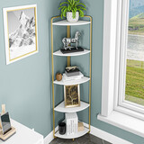 好战友轻奢转角置物架实木落地式简约家用铁艺三角架墙角创意多层收纳架 金色+白色