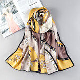 达芬奇密码100%桑蚕丝真丝丝巾女士杭州丝绸围巾披肩秋冬纱巾妈妈节日礼物 花漾郁金 黄