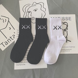 宝盖丁潮牌礼盒袜子男嘻哈白色潮袜棉质ins个性高筒男女秋冬黑色长筒袜 实心叉叉（2黑+1白） 均码