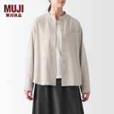 无印良品（MUJI） 女式 法兰绒 立领衬衫长袖格子上衣秋季白衬衣纯棉全棉 BCB41C2A 米色 S