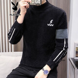 花花公子毛衣男秋冬季半高领打底衫非羊休闲毛衫绒衫男装针织衫潮保暖衣服 黑色 XL