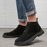 跨足行马丁靴男中帮英伦风工装靴子男士高帮沙漠短靴秋冬季透气增高皮鞋 黑色-四季款 41 皮鞋码