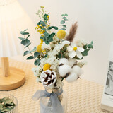 爱满（AIMAN） 玫瑰尤加利干花花束客厅玄关摆件ins北欧风拍照道具diy插花送礼 白罗兰棉花花束 无瓶